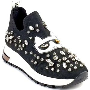 Karl Lagerfeld Paris Black Malna Sneaker White Cat Face